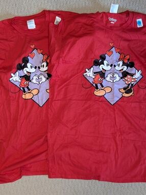 Disney Red Mickey & Minnie Heart Duo Graphic T-shirts Size XL Lot 2 Tees New